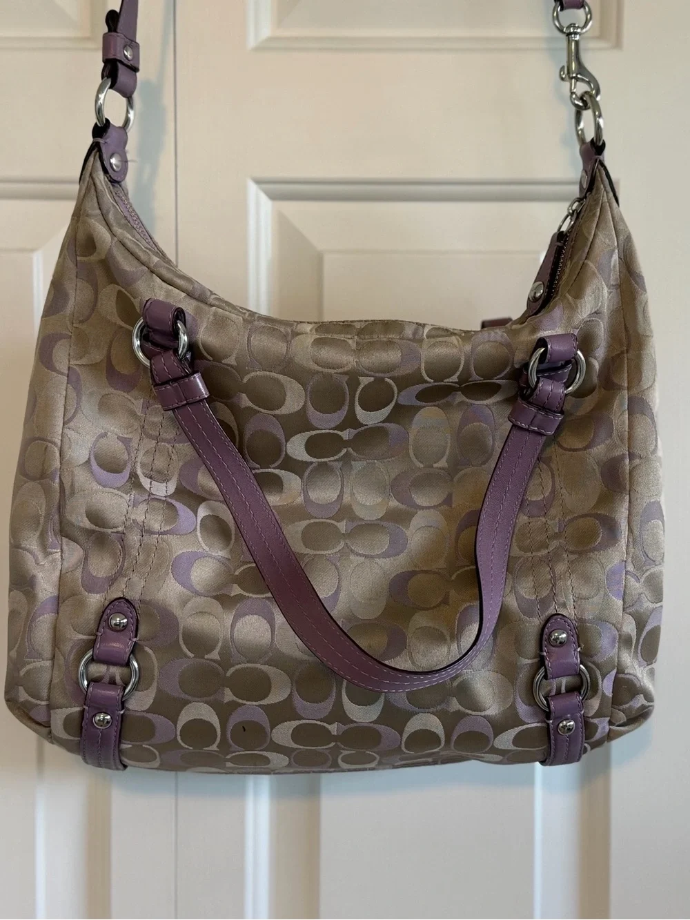 Vintage Coach Alexandra Lavender Trim Signature Shoulder Bag